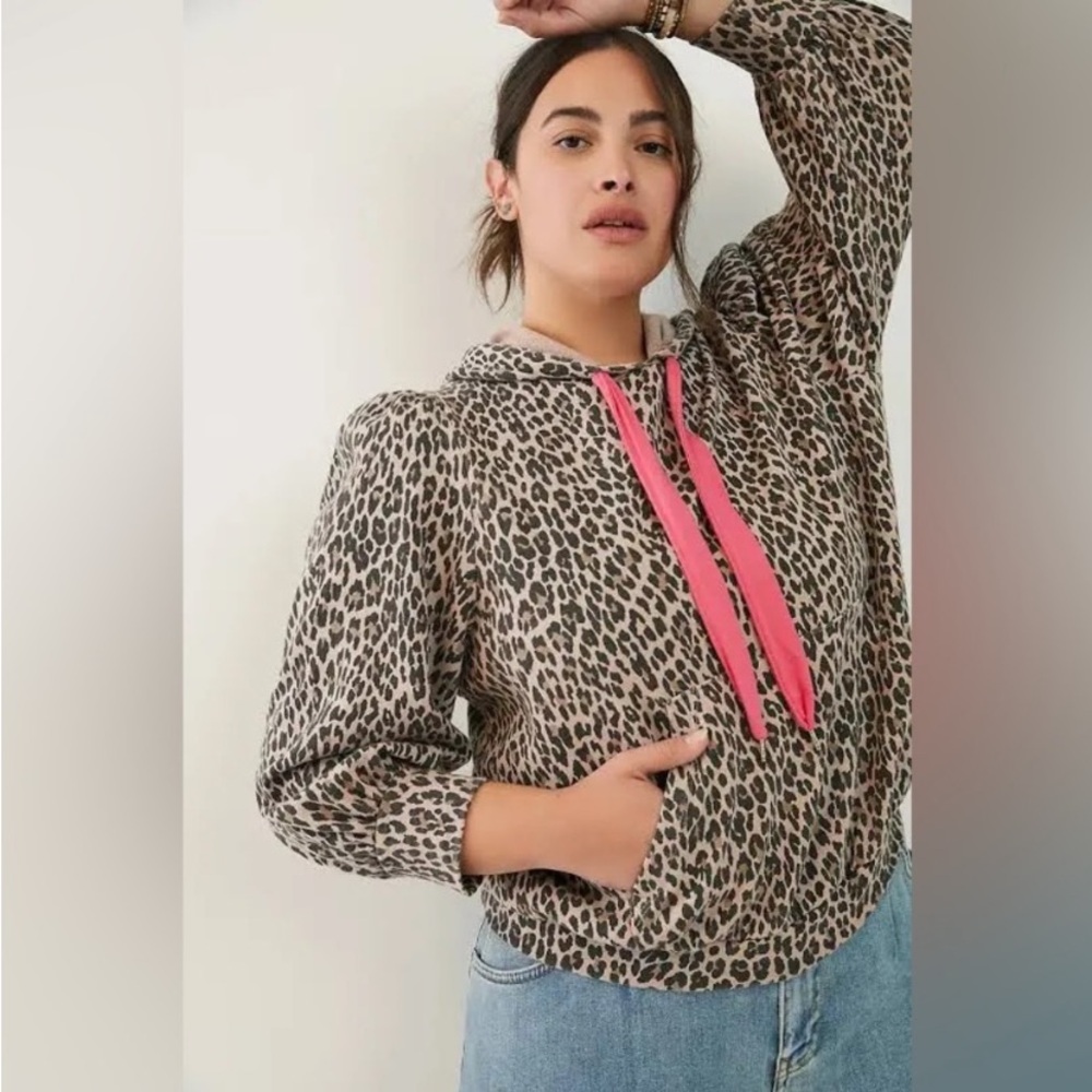 Anthropologie Leopard Print Hoodie with Pink Accents